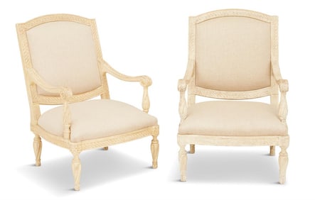 Pair of Louis XVI-Style Creme-Peinte Fauteuils