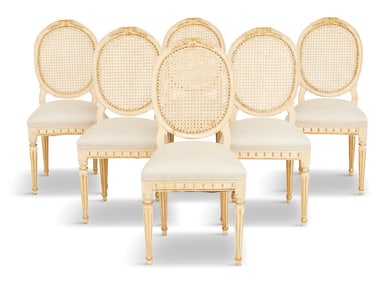 Six Louis XVI-Style Parcel-Gilt Side Chairs