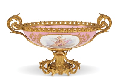 French Gilt-Bronze and Porcelain Centerpiece
