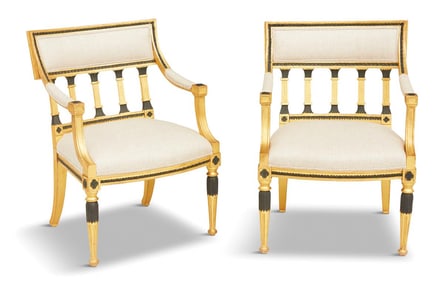 Pair of Empire-Style Giltwood Fauteuils