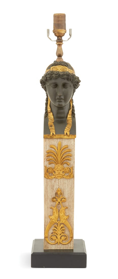 Empire-Style Bronze and Wood Figural Table Lamp (1 of 3)