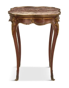 Cherry and Bronze-Mounted Marble-Top Table