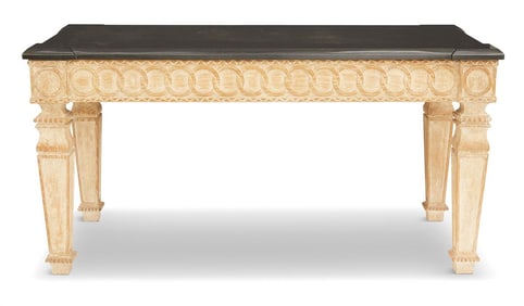 Bleached Wood and Marble-Top Side Table