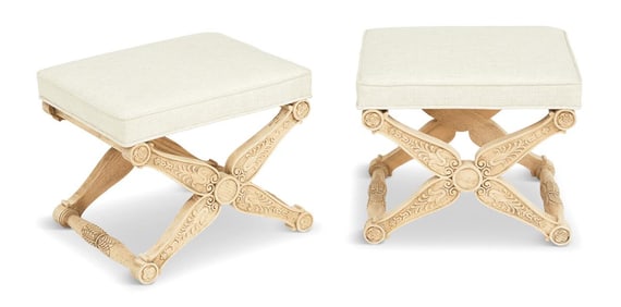 Pair of Neoclassical-Style Bleached Wood Stools