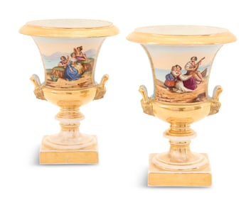 Pair of Paris Porcelain Campana-Form Urns
