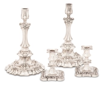 Two Pairs of Silverplate Candlesticks