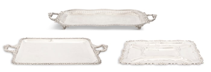 Three Large Silverplate Serving Trays