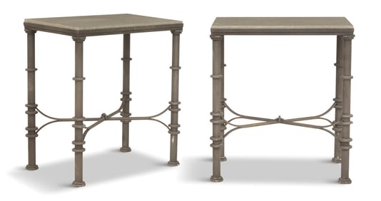Pair of Brutalist-Style Granite-Top Side Tables