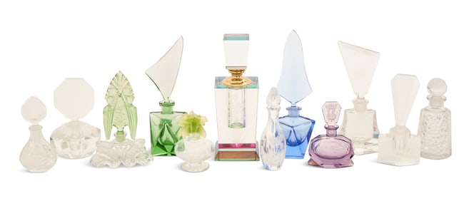 Twelve Contemporary Glass Perfume Bottles