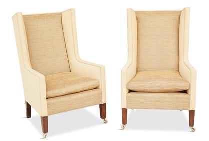 Pair of Art Deco-Style Mahogany Wing Chairs