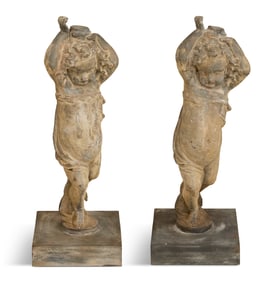 Pair of English Lead Putti Garden Figures