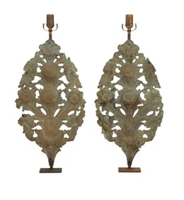 Pair of Pressed Tin Ornament Lamps
