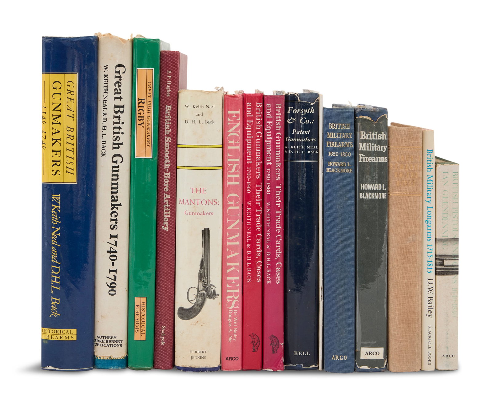 Books on British and Irish Arms and Gunsmiths: Books on British and Irish Arms and Gunsmiths including works on pistols, longarms, blunderbusses, Mantons, Rigbys, Forsyth & Co., and several references on British gunmakers. (15 books total) Note: C