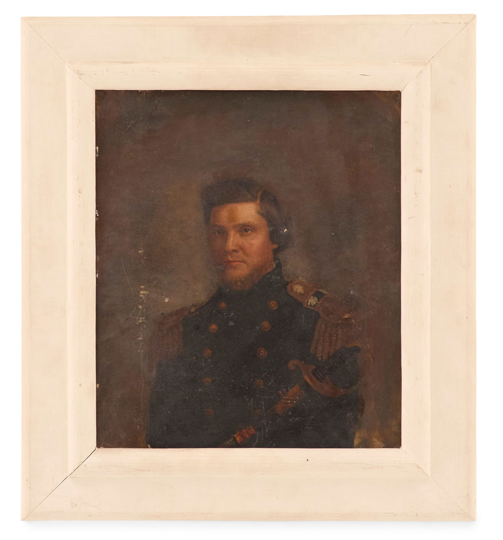 Continental School (Mid-19th Century): Ü Continental SchoolMid-19th Century"Soldier and His Sword: Probably Lt. Gaspar Hugo Quirin van Kinschot (1830-1899), Royal Netherlands East Indies Army"oil on tinunsigned.Framed.14" x