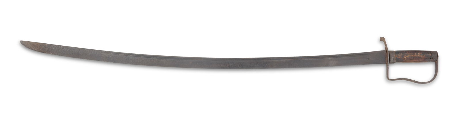 Early 19th-Century Hand-Made Stirrup-Hilt Saber: Early 19th-Century Hand-Made Stirrup-Hilt Saber all iron, with primitive blacksmith-made guard and rough wooden grip. blade l. 35-1/2", overall l. 40-1/4" Note: Jobert's notes stated that th