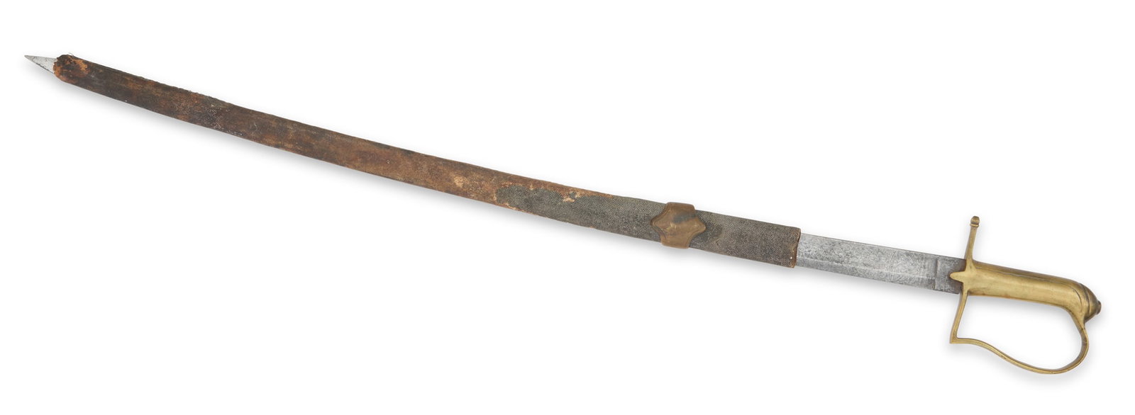 Naval Officer's Sword: Naval Officer's Sword first half 19th century, by W. H. Horstmann & Sons, Philadlephia and so etched on the blade, the blade highly decorated centering "U.S.", with one-piece cast brass D-sh