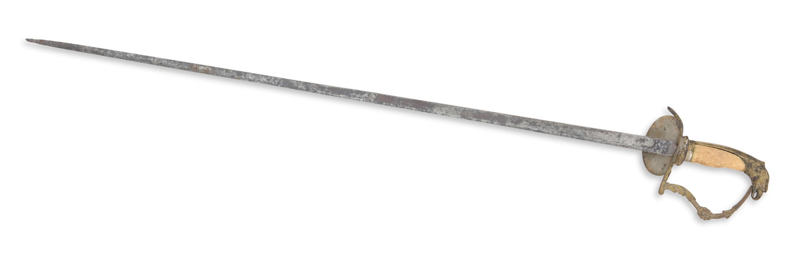 U.S. Navy Pre-Regulation Officer's Sword: U.S. Navy Pre-Regulation Officer's Sword 1830s, English-made, the blade etched with military symbols, with cross-checkered bone grip, fancy hand guard and eagle's-head pommel, the guard cast with an A