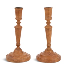 Pair of Turned Burl Elm Candlesticks