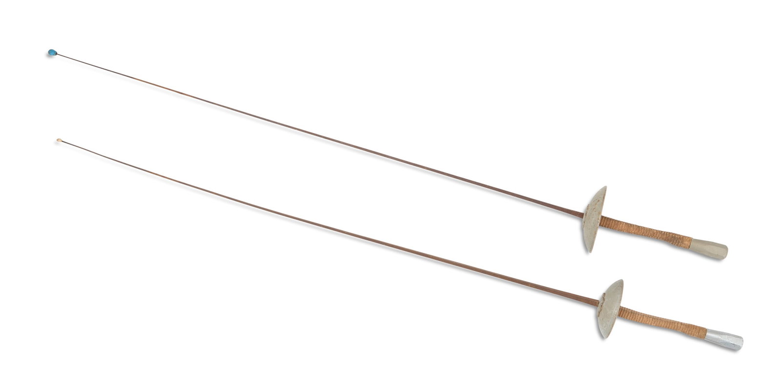 Pair of Fencing Foils: Pair of Fencing Foils late 19th/early 20th century, rectangular blades, the string-wrapped grips with steel guard and pommel. blade l. 34-3/4", overall l. 43-1/4"