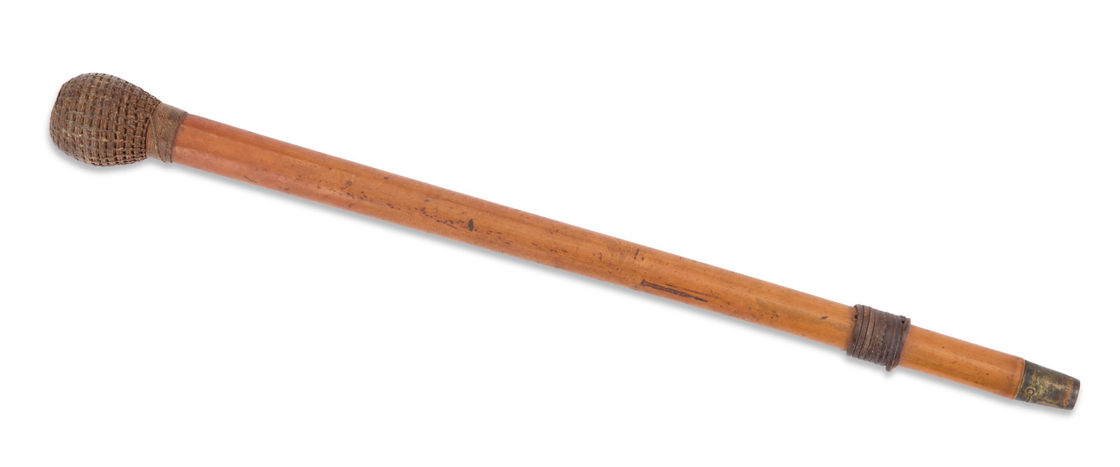 Victorian Bosun's Cosh or "Persuader": Victorian Bosun's Cosh or "Persuader" 19th century, with needle-hitched twine lead finial, malacca shaft and brass ferrule. l. 16-1/4"