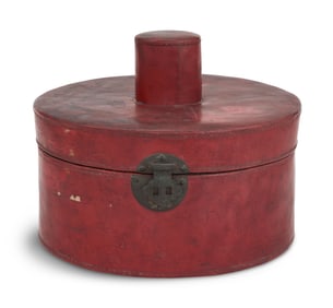 Victorian Red Leather and Wood Hatbox