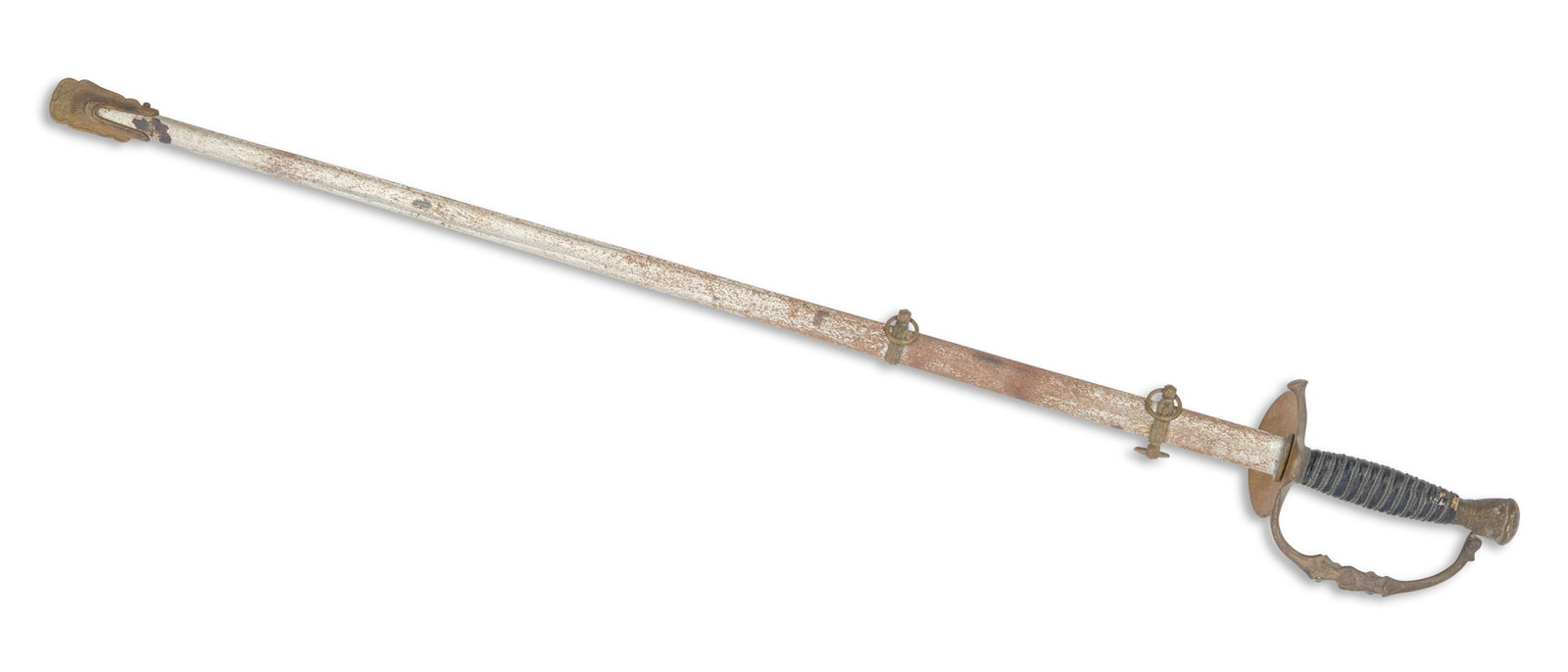 U.S. Model 1862 Staff Officer's Sword: U.S. Model 1862 Staff Officer's Sword the double-edge blade never sharpened, no visible maker's mark, the hand guard and pommel both with American eagle motif, the grip with wire-wrapped leather; the 