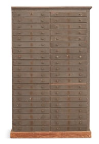 Vintage Painted Cypress Printer's Cabinet