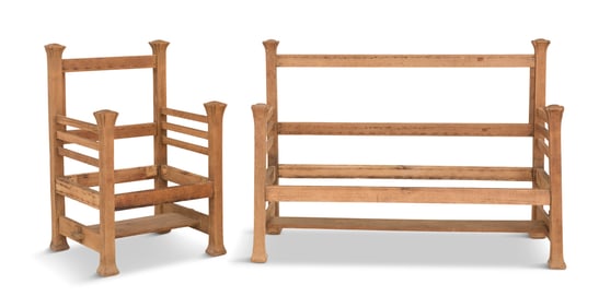 American Arts & Crafts Oak Settee and Armchair