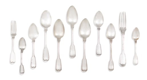 19th Century "Fiddle Thread" Silver Flatware