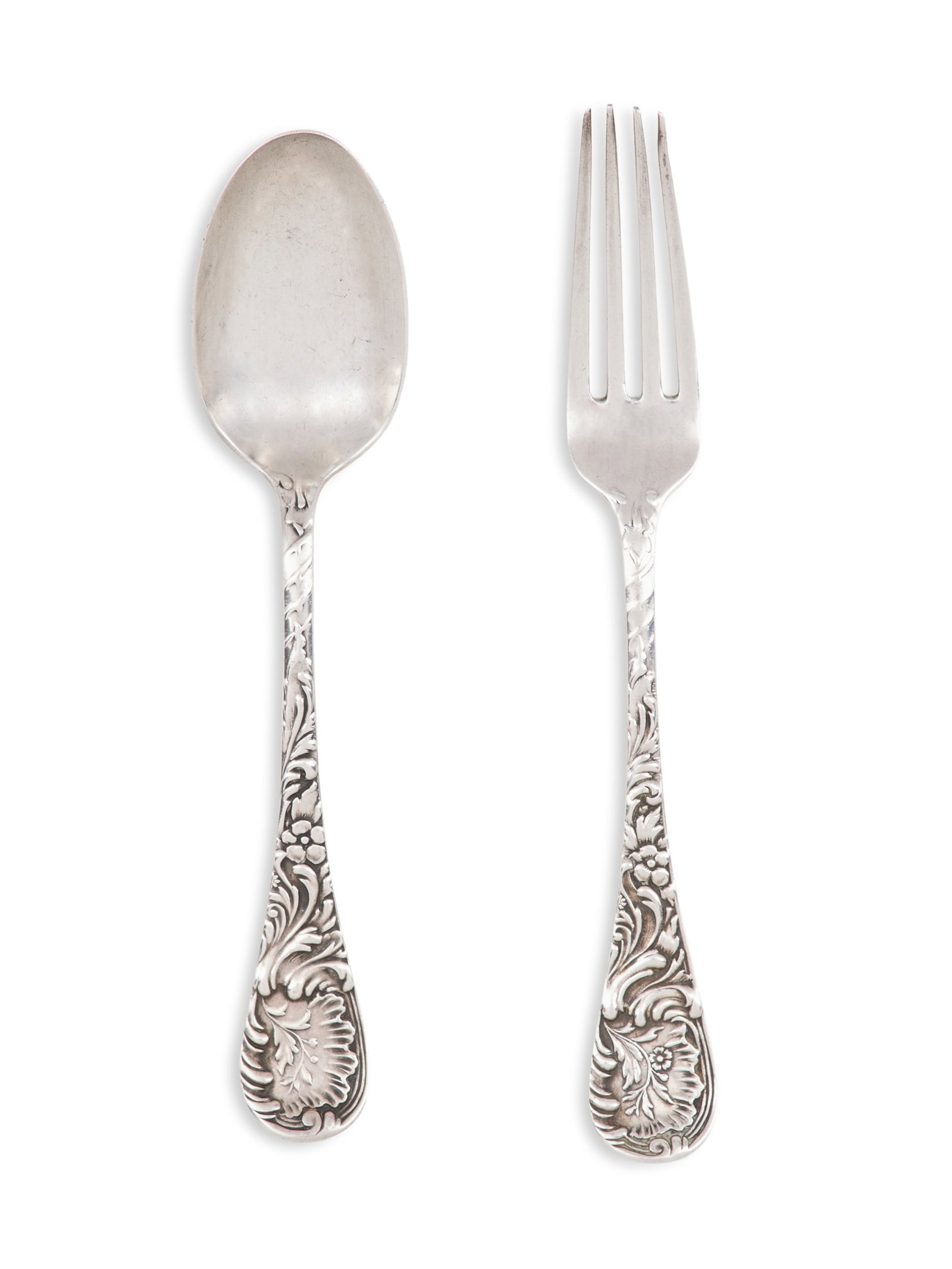 New Orleans-Retailed Sterling Silver Child's Set: New Orleans-Retailed Sterling Silver Child's Set fourth quarter 19th century, in Wood & Hughes "Louvre" pattern, introduced 1885, retailed by Henry Peat Buckley (1822-1903), New Orleans, inc
