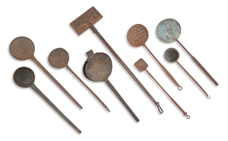 Nine Antique Iron Kitchen Utensils