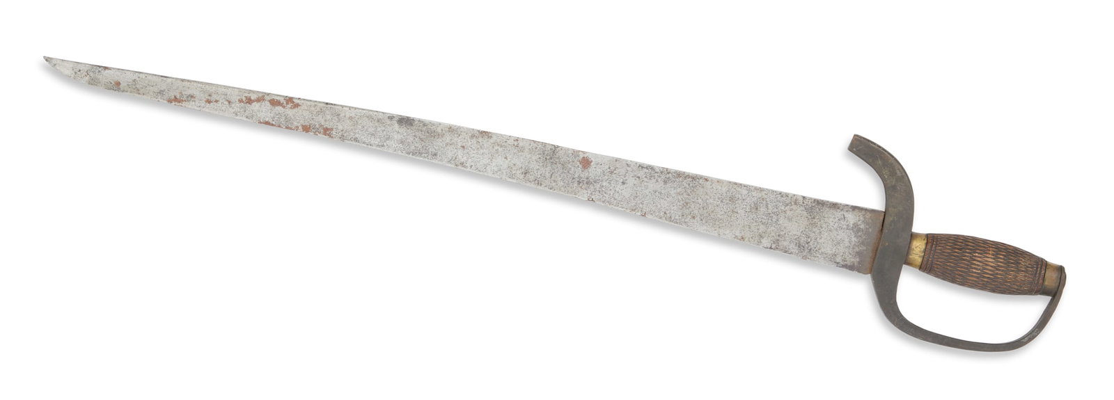 Southern Chinese Butterfly Sword ("Hudiedao"): Southern Chinese Butterfly Sword ("Hudiedao") 19th century, with tapered blade, the hilt with simple iron hand guard and carved wood grip with brass bands; no scabbard. blade l. 21-3/4"