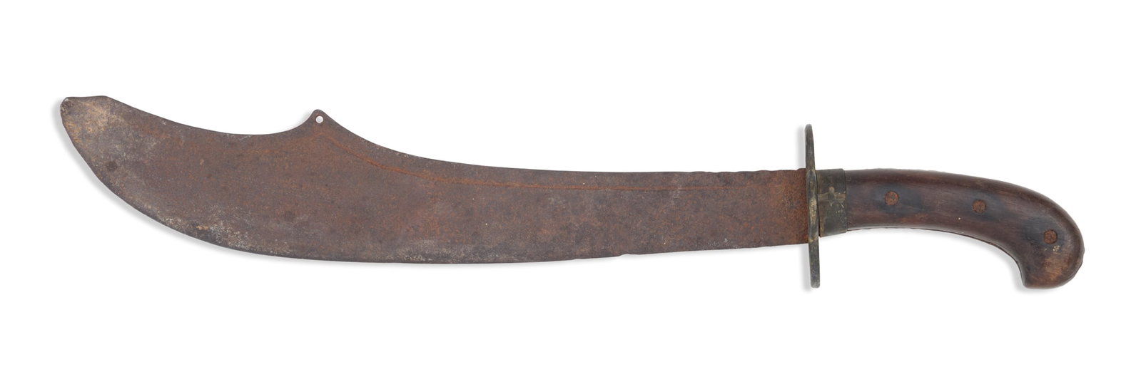 Chinese Short Sword: Chinese Short Sword Tongzhi era, with scimitar-shaped blade, quatrefoil guard and carved wood "pistol" grip; no scabbard. blade l. 12-1/2", overall l. 17-1/2" Note: Joubert was act