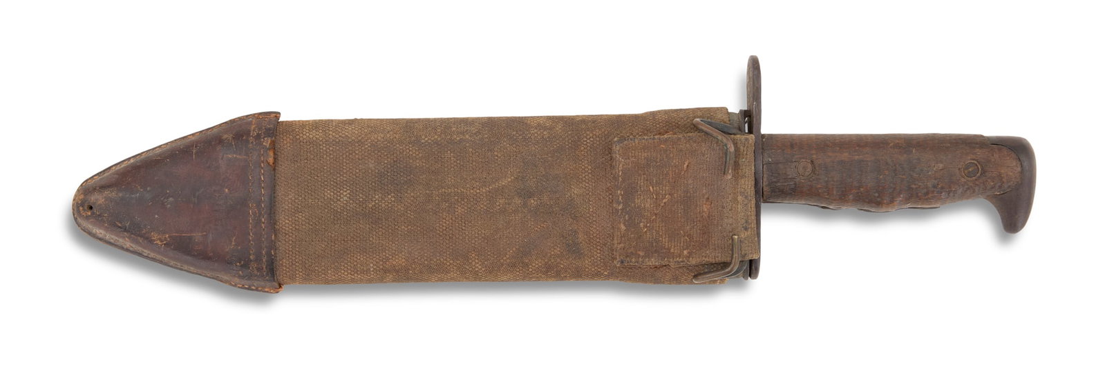 U.S. M1917 Bolo Knife: U.S. M1917 Bolo Knife 1918, Fayette R. Plumb, Inc., St. Louis, and so marked on the ricasso, with steel guard and pommel and wood grip; with the original leather and canvas scabbard. blade l. 10"