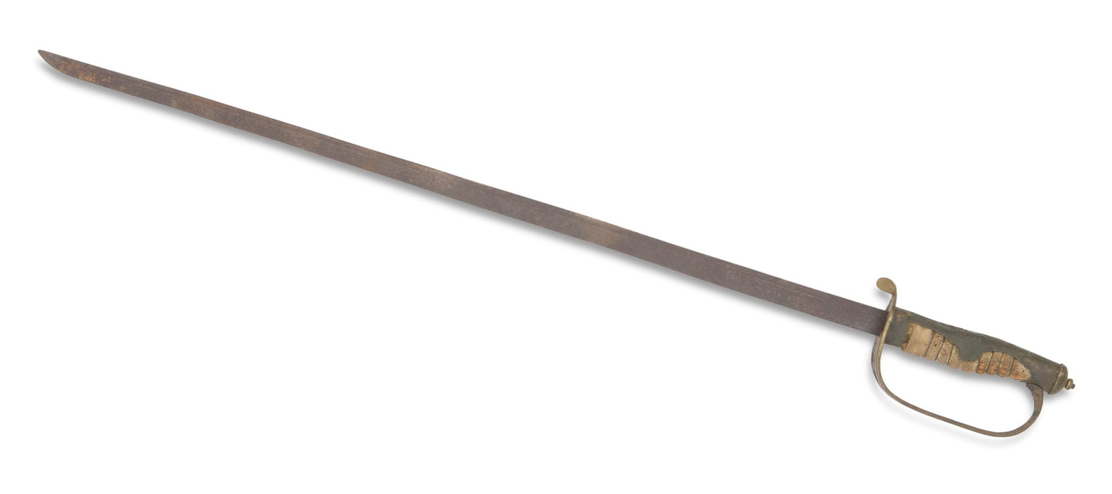 Chinese Kuomintang Junior Officer's Sword: Chinese Kuomintang Junior Officer's Sword second quarter 20th century, the narrow blade bent, the hilt with cast brass guard and pommel, the shagreen-covered grip lacking the wire wrap, the upper grip