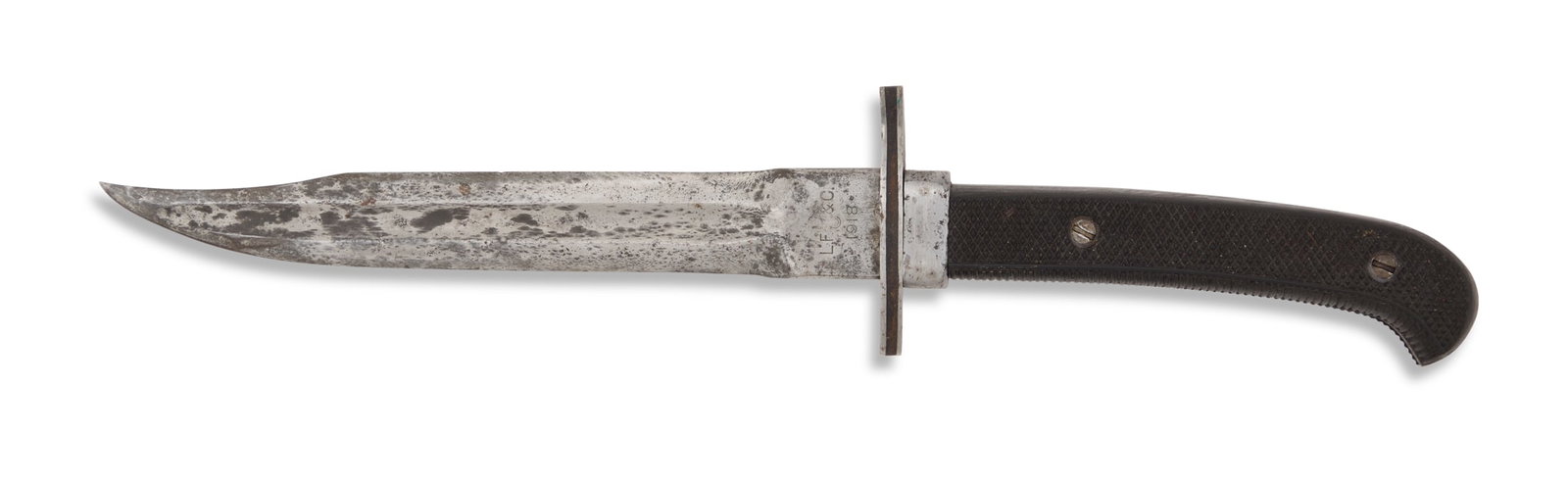 Repurposed M1913 Cavalry Saber/Fighting Knife: WWII Cut-Down M1913 "Patton" Cavalry Saber Fighting Knife the blade hilt section retaining 1918 date and maker's stamp of private contractor Landers, Frary & Clark (L.F. & C.) of New Britain