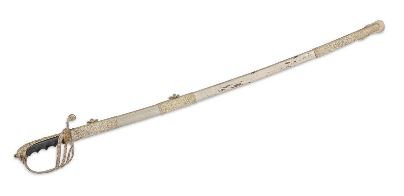 U.S. Model 1902 Sword for All Officers: U.S. Model 1902 Sword for All Officers deluxe presentation, the single-edge Solingen blade with etched gilt decoration, the US seal on one side and "US" on the other, the highly decorative c