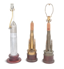 Three Artillery Casing Trench Art Lamps