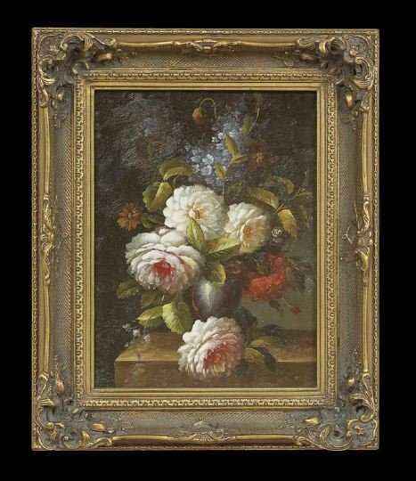 Continental School, Third Quarter 20th Century: Continental School, Third Quarter 20th Century, "Floral Still Life", oil on wood panel, unsigned, 15 3/4" x 11 3/4". framed
