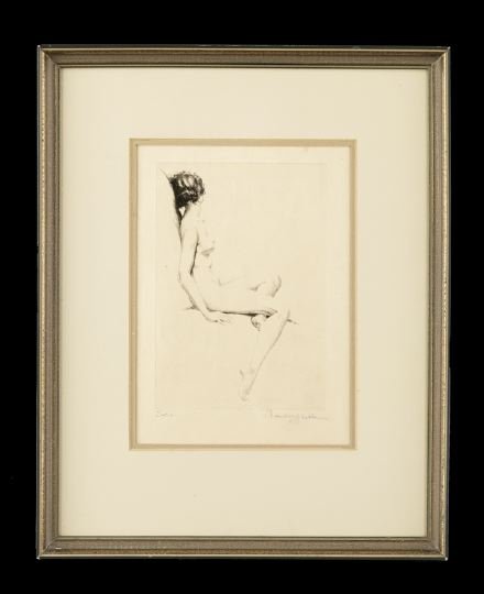Morris Henry Hobbs (Louisiana, 1892-1967): Morris Henry Hobbs (Louisiana, 1892-1967), "Sara", etching, signed lower right, titled lower lrft, sight 8 3/4" x 6 1/4". Attractively matted and framed.