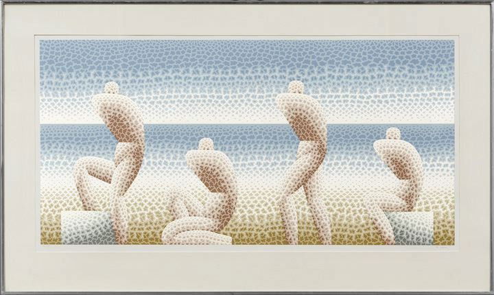 Robert Gordy (American, Louisiana, 1933-1986): Robert Gordy (American, Louisiana, 1933-1986) "By The Sea", serigraph, pencil signed and numbered 18/75, sight 28" x 55".