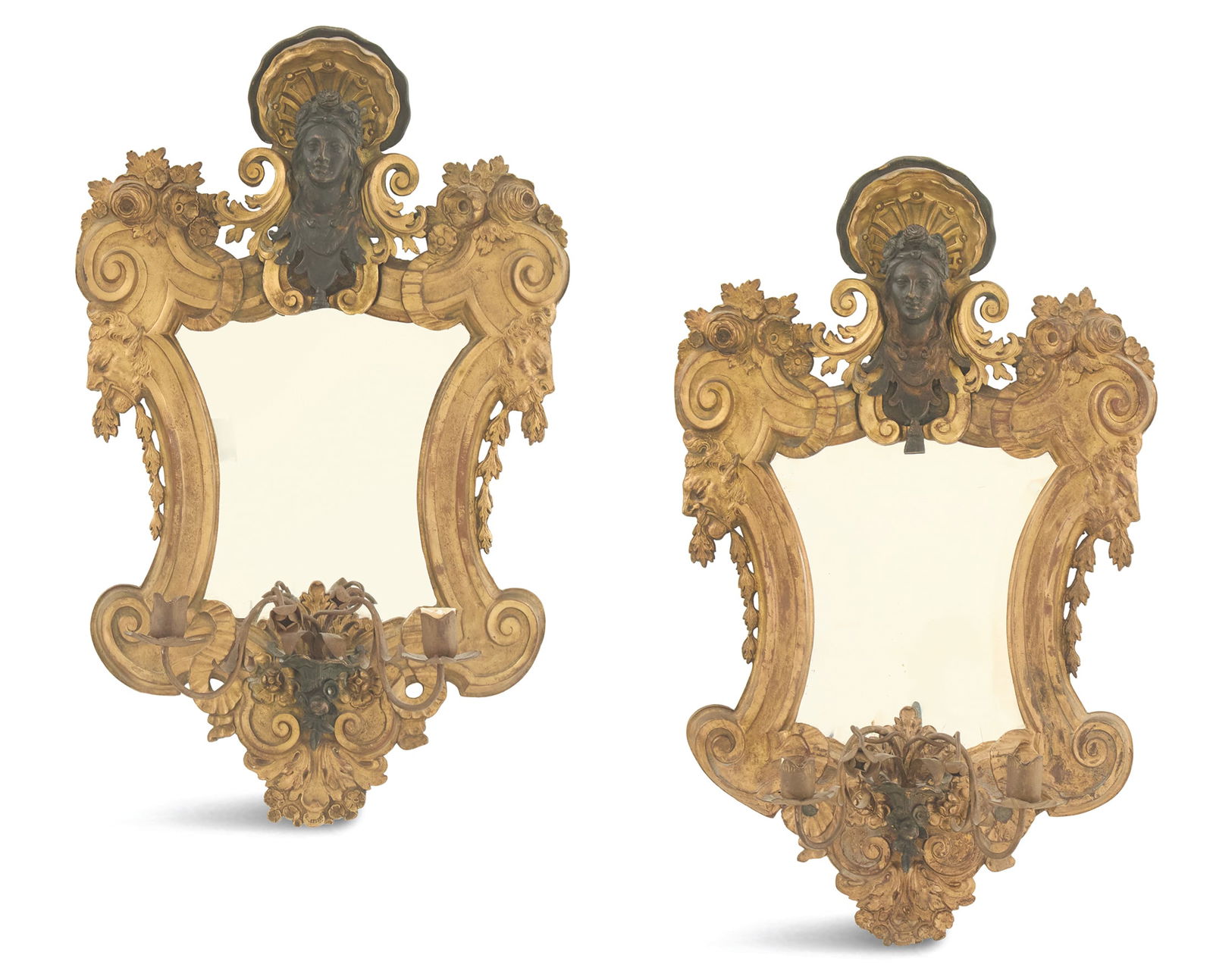 Brass, Patinated-Bronze Girandole Mirrors (1 of 5)