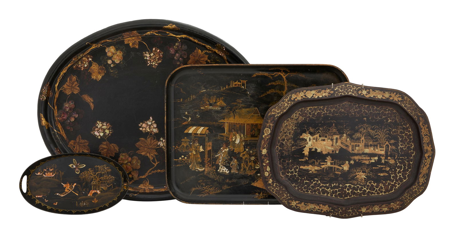Four Tole, Papier-Mache and Lacquered Trays (1 of 1)
