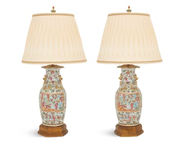 Pair of Chinese Rose Medallion Porcelain Lamps