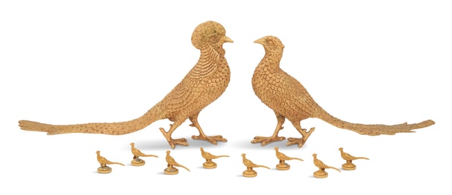 Gilt-Metal Pheasants with Place Card Holders