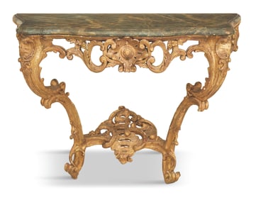 Giltwood and Faux Marbre Console Table
