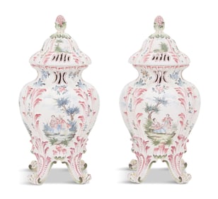 Pair of French Faience Potpourri Urns