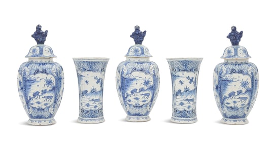 Rare Signed Five-Piece Delft Garniture
