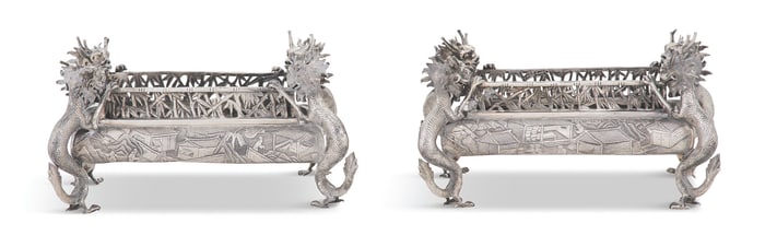 Pair of Chinese Export Silver Jardinieres
