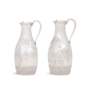 Pair of Japanese Silver Soy Ewers
